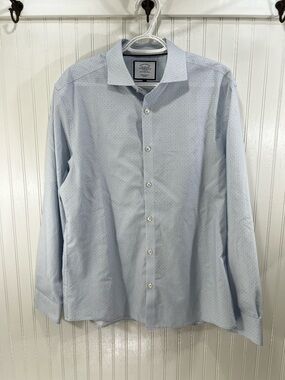 Charles Tyrwhitt Extra Slim Shirt L Blue Geometric Non Iron Cotton